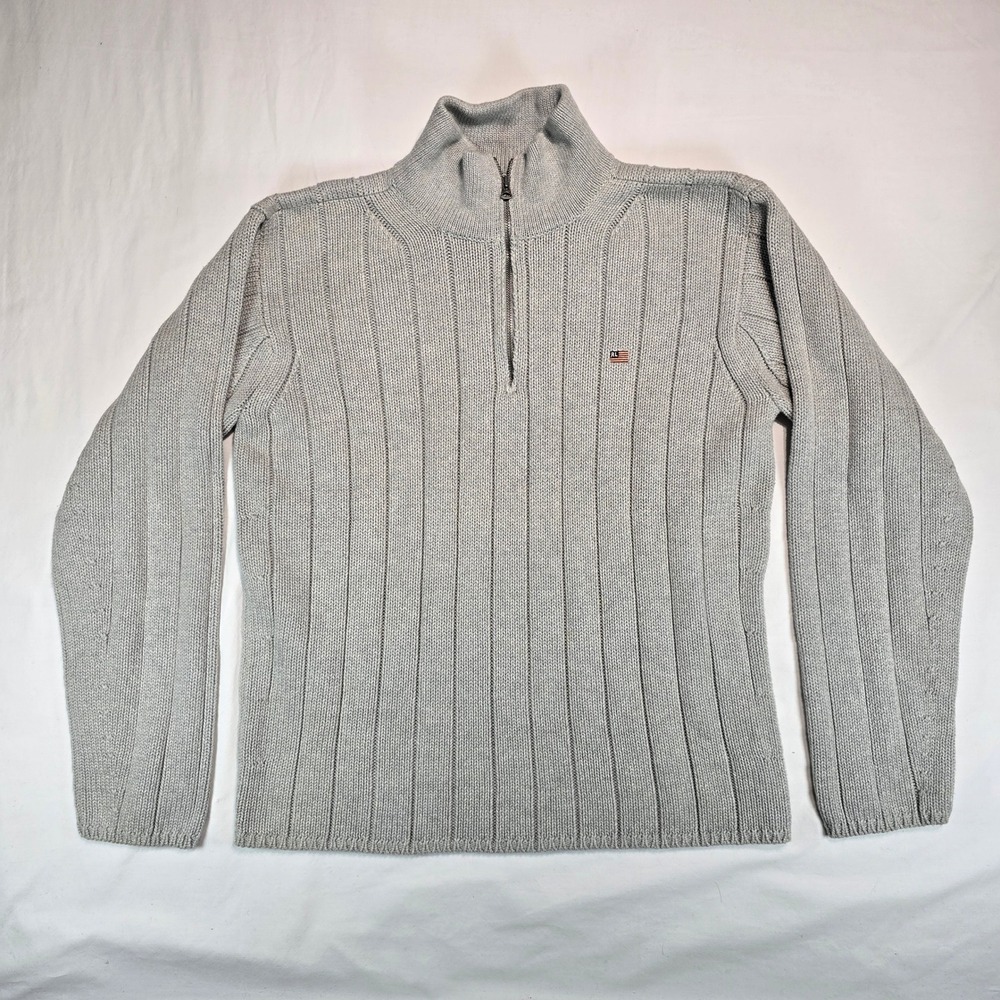 Polo Jeans Co Ralph Lauren Mens Large Gray Quarter Zip Cotton Ribbed Sweater RL